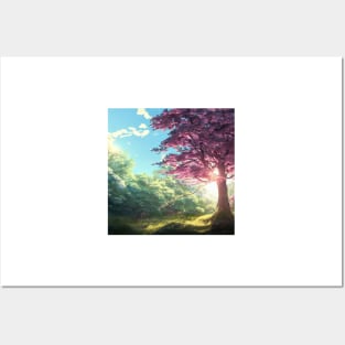 Sakura in Sunlit Forest Posters and Art